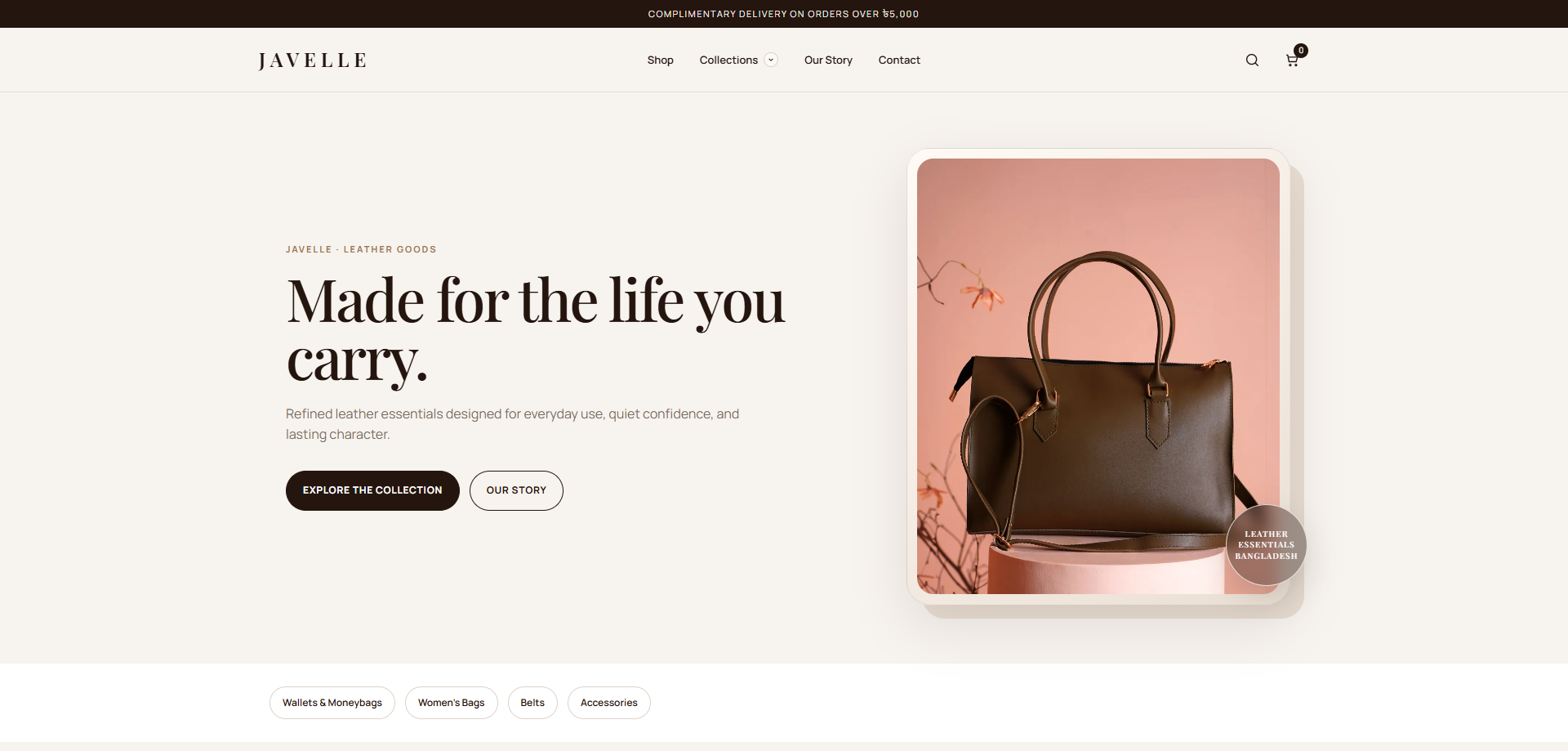 Javelle premium leather e-commerce portfolio preview
